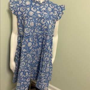Hampton House Blue Tiered Boho Mini Dress Size Medium